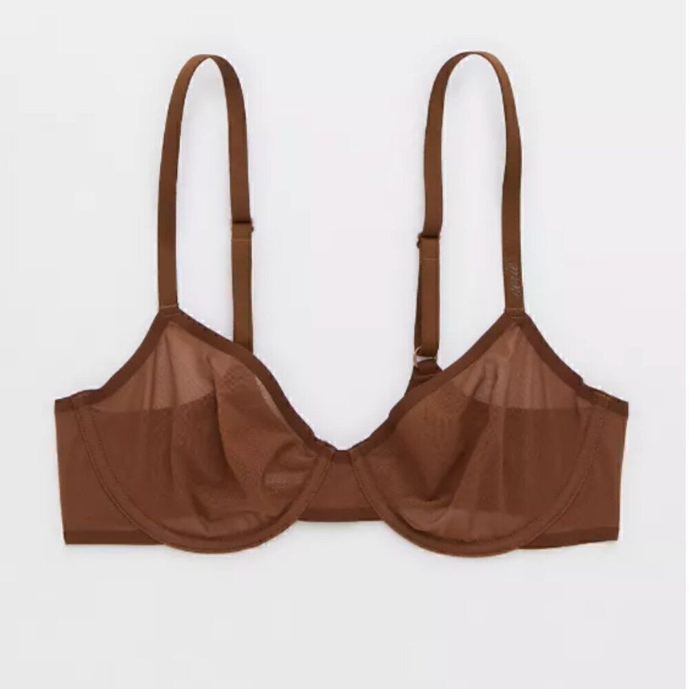 SMOOTHEZ by Aerie Mesh Unlined Bra Balconette Brown NWT